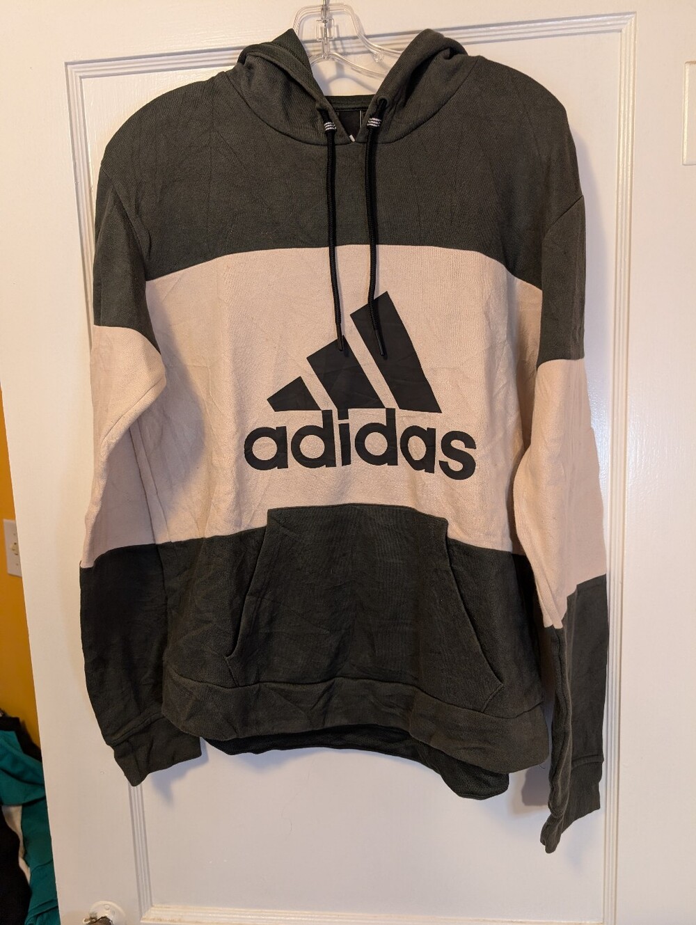 adidas Black and Light Pink Colorblock Pullover Hoodie